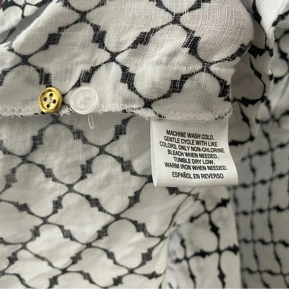 Linen Charter Club Luxury 100% linen white/black button down shirt L - Picture 3 of 5